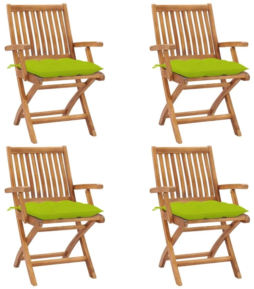 vidaXL Cadeiras de jardim dobráveis c/ almofadões 4 pcs teca maciça