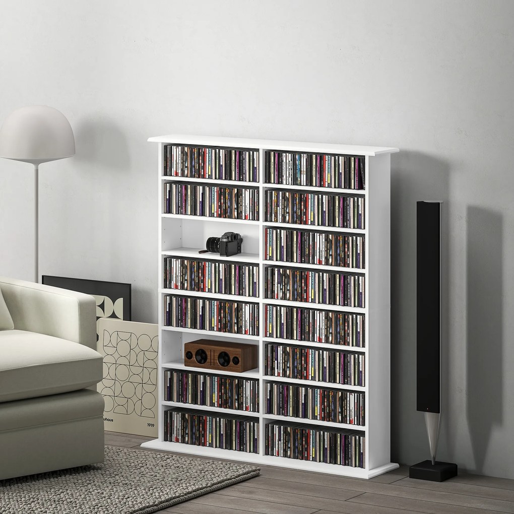 Organizador para CD e DVD com 16 compartimentos e 12 prateleiras ajustáveis 106,5 L x 24 P x 126,3 A cm, capacidade máxima de 720 CD/396 DVD e Blu-ray