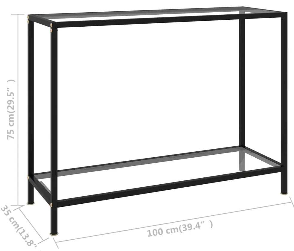 Mesa consola 100x35x75 cm vidro temperado transparente