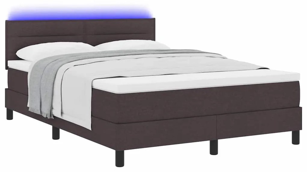Cama Box com Colchão &amp; LED Marrom Escuro 140x200 cm Tecido