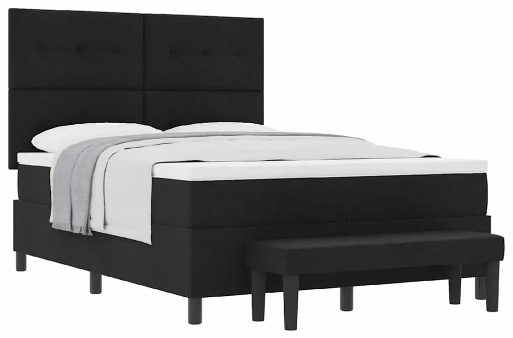 Cama Box com Colchão e Banco Preto 160x200 cm Tecido