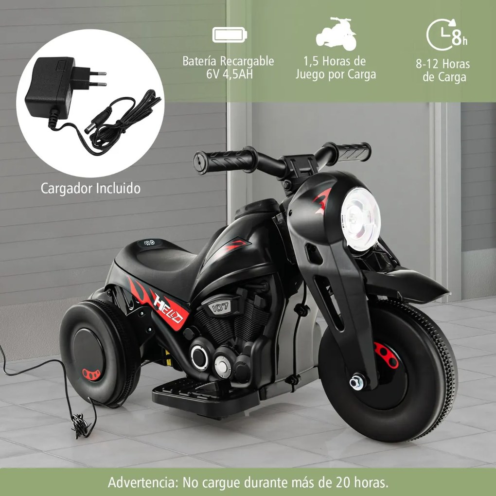 Mota elétrica infantil com farol LED Função Bolhas 30kg Preto