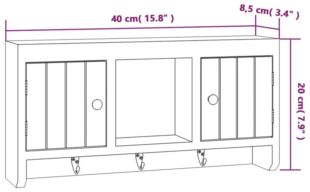 Armário de chaves 40x8,5x20 cm derivados de madeira/aço branco
