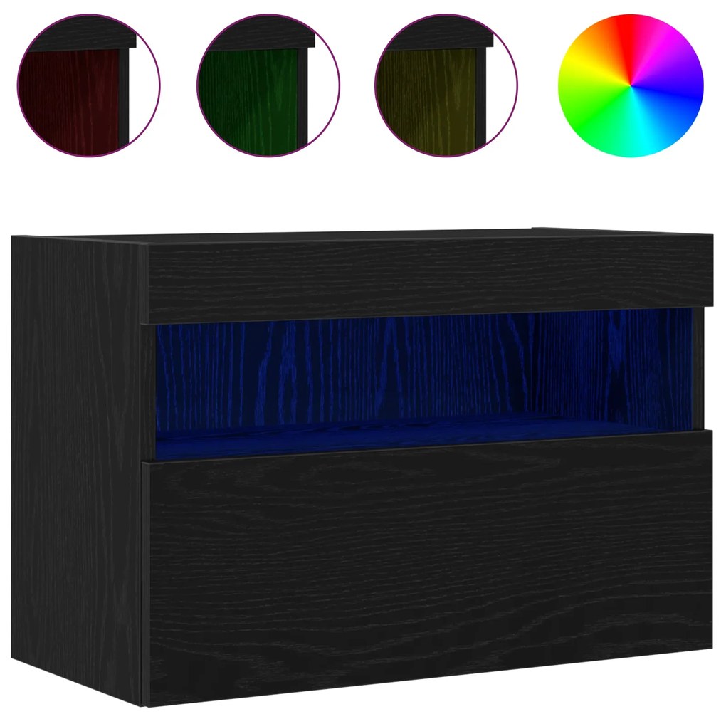 Cabinet de TV vidaXL com Luzes LED Carvalho Preto 60x30x40 cm
