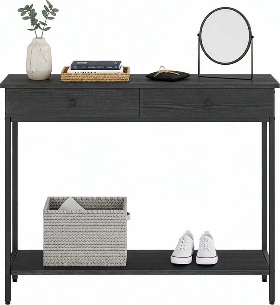Mesa consola com 2 gavetas 30 x 80 x 100 cm para sala de estar ou hall de entrada, antracite, preto