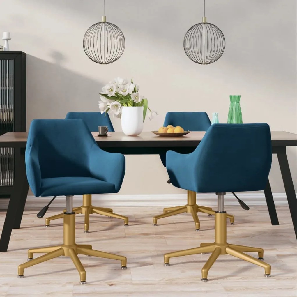 vidaXL Cadeiras de jantar giratórias 4 pcs veludo azul
