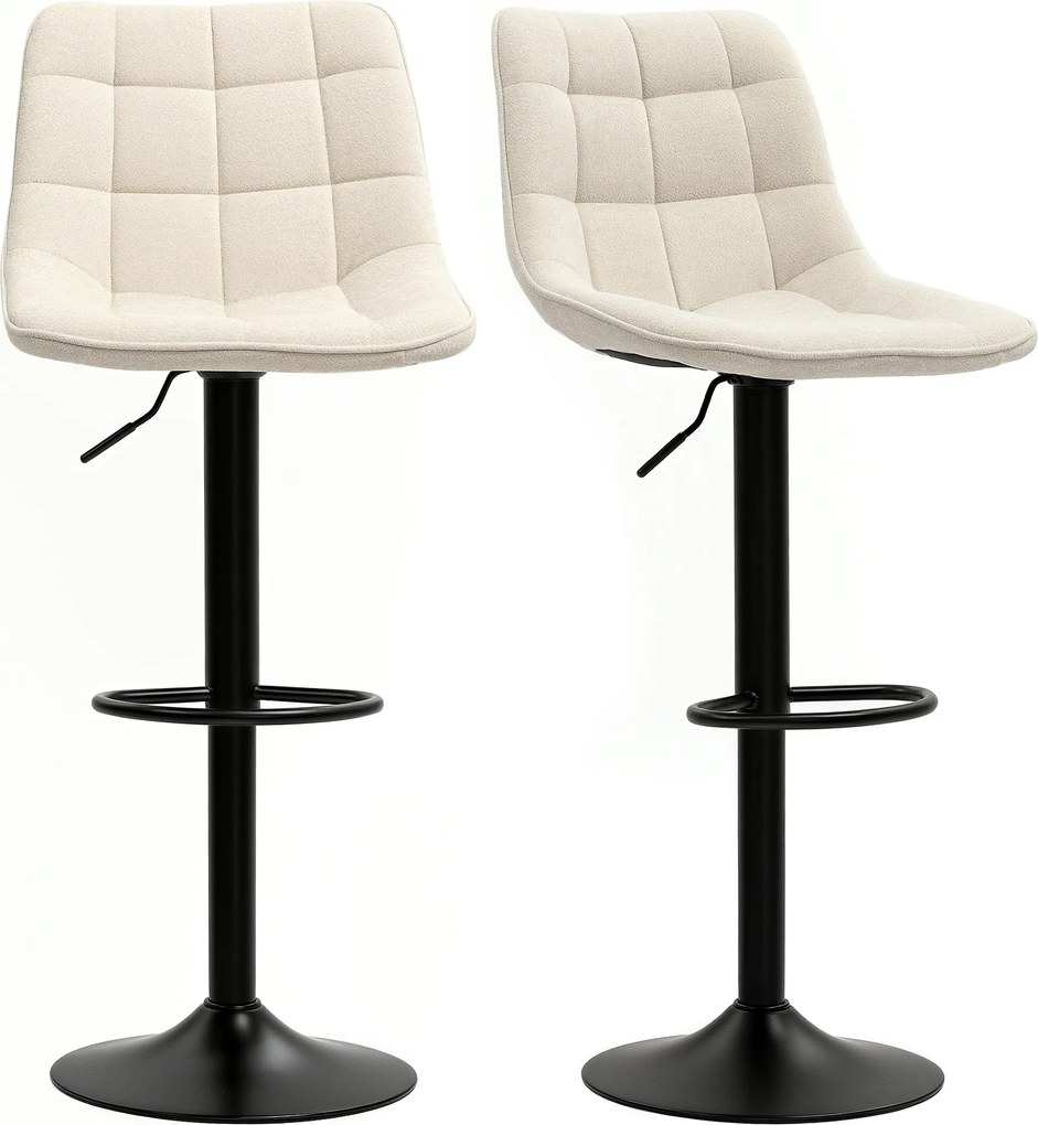 Conjunto de 2 bancos de bar, cadeiras de bar em chenille, com altura ajustável e encosto giratório a 360°, 47 x 48 x 117,5 cm, bege