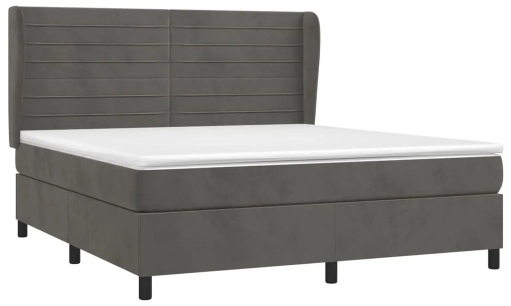 Cama com molas/colchão 160x200 cm veludo cinzento-escuro