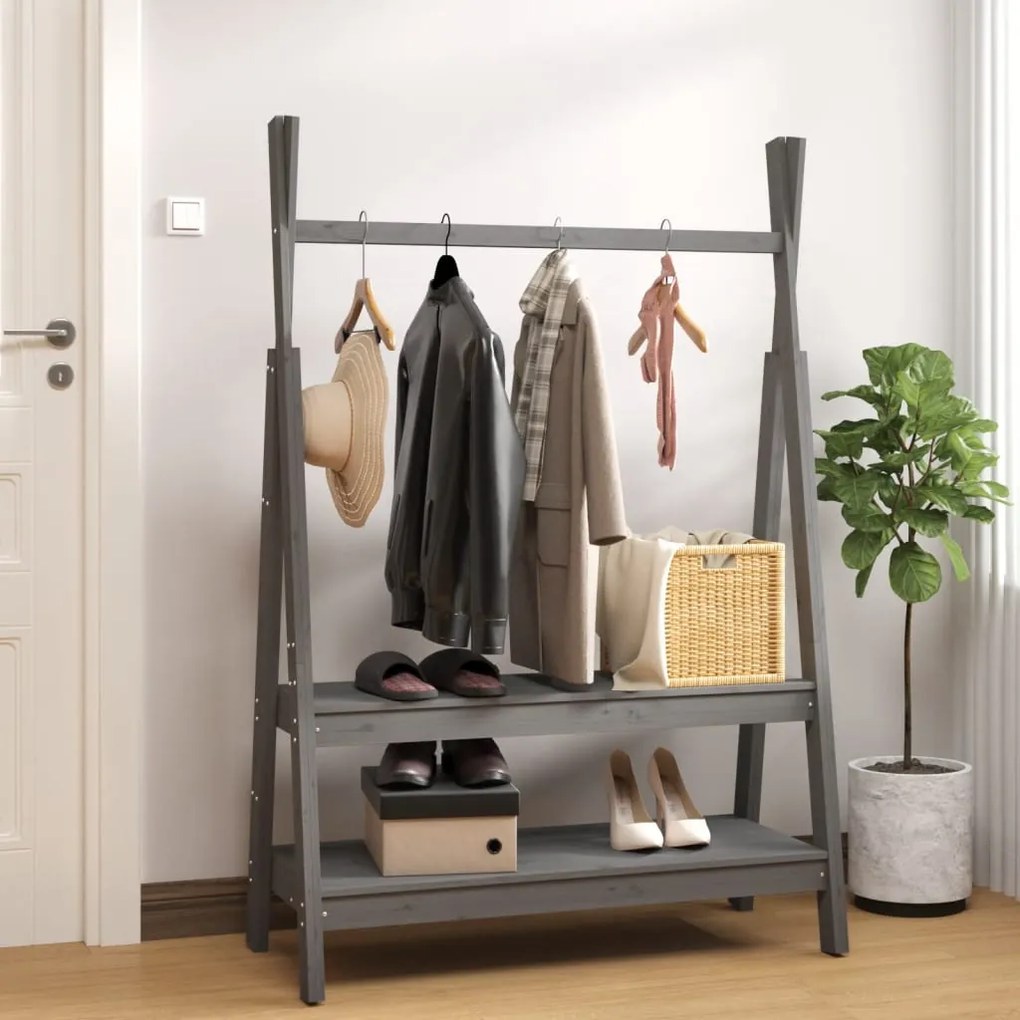 824990 vidaXL Suporte para roupas 100x45,5x150 cm madeira pinho maciça cinza