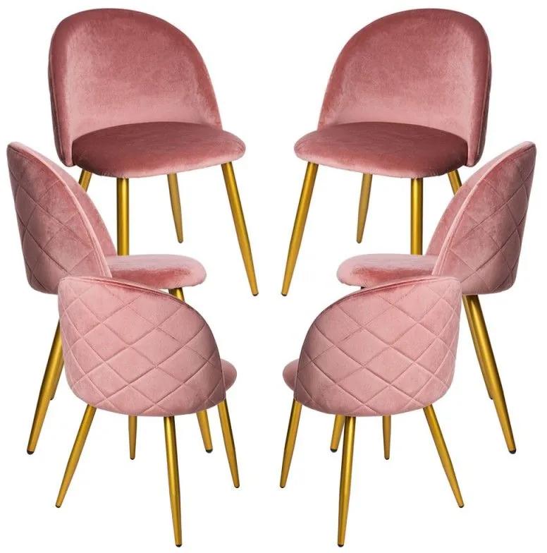 Pack 6 Cadeiras Vint Veludo Golden - Rosa