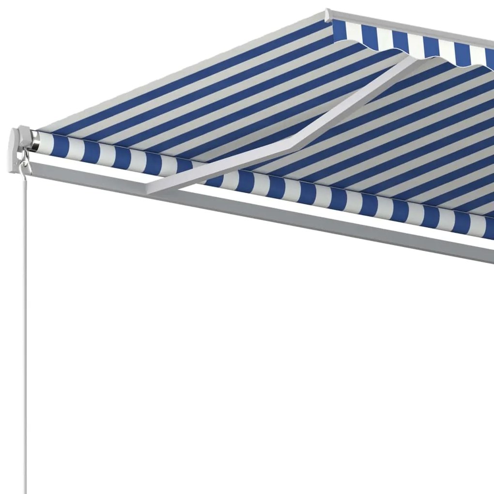 Toldo retrátil automático com postes 4,5x3,5 m azul e branco