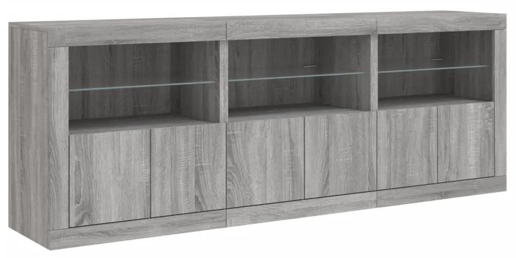 Aparador com luzes LED 181,5x37x67 cm cinzento sonoma
