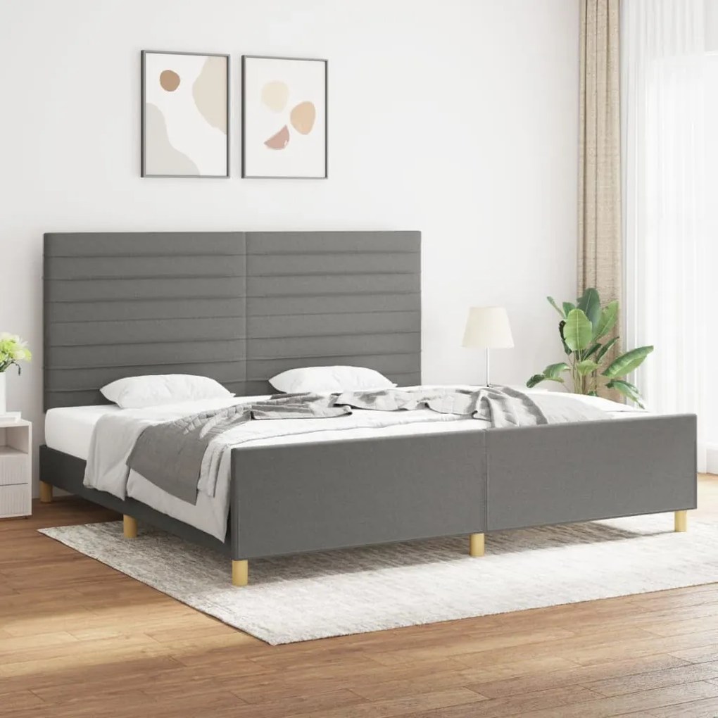 Estrutura de cama sem colchão 200x200 cm tecido cinzento-escuro