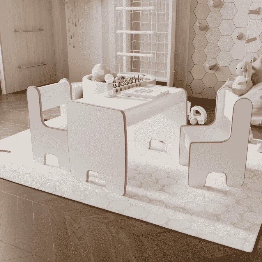 Mesa infantil + duas cadeiras em branco