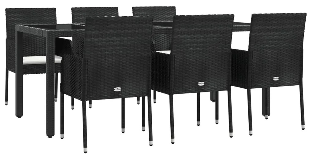 7 pcs conjunto de jantar p/ jardim c/ almofadões vime PE preto