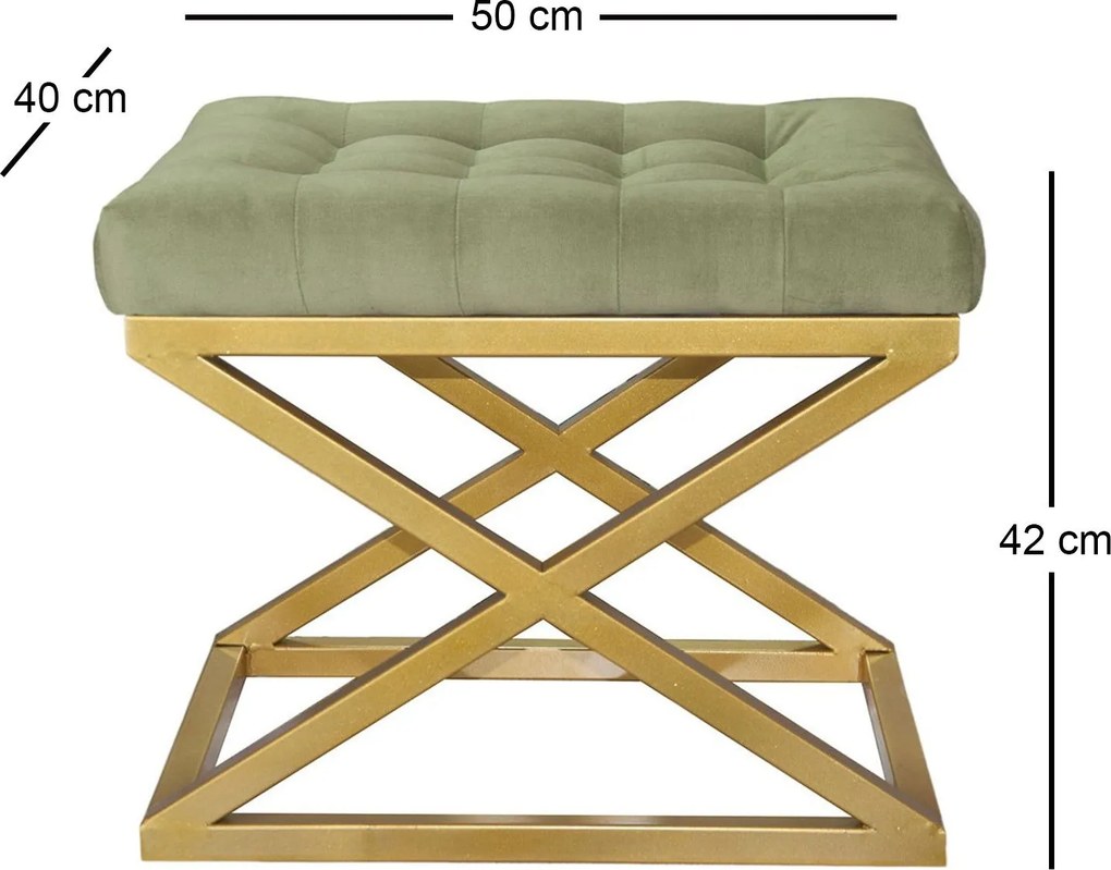 Pouffe Capraz – Dourado e Verde – 50x42x40 cm