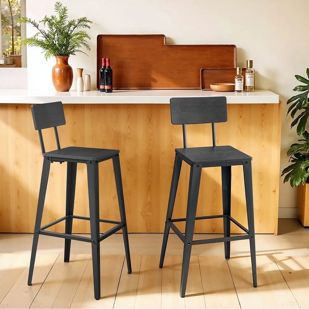 Conjunto de 2 bancos altos bar com encosto em Preto cinza + Preto