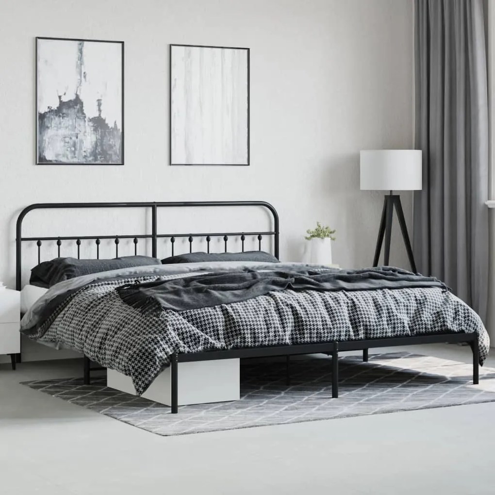 Estrutura de cama com cabeceira e pés 180x200 cm metal preto