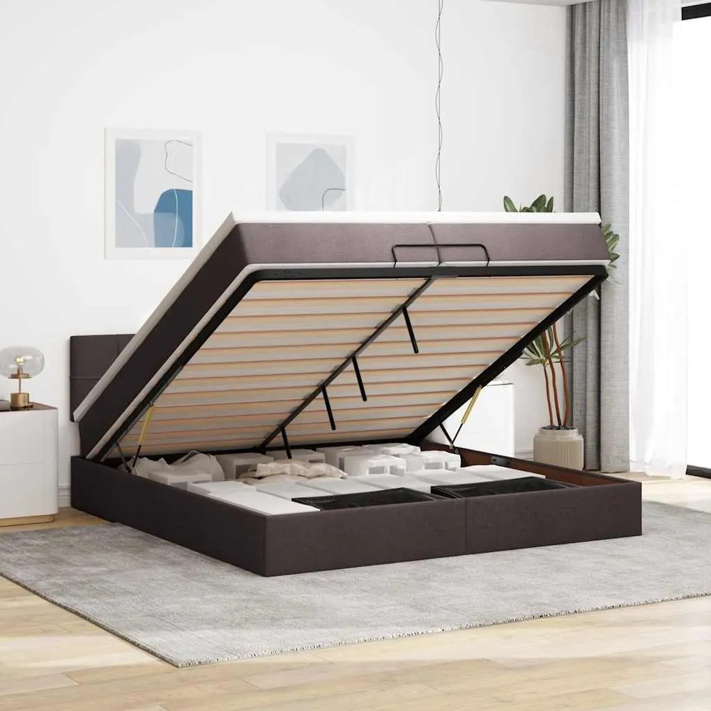 vidaXL Estrutura de cama otomana com colchão 200x200cm castanho-escuro