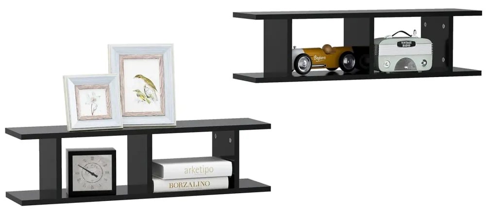 Estantes de parede 2 pcs 78x18x20 cm deriv. madeira preto