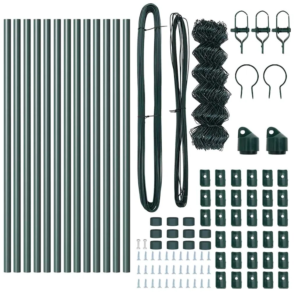 Conjunto de Postes de Cerca Verde 0.8 x 25 m Aço Galvanizado