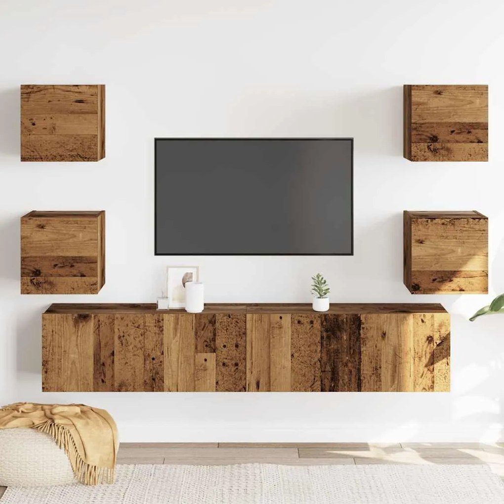armários de TV montados na parede 6 pcs madeira velha