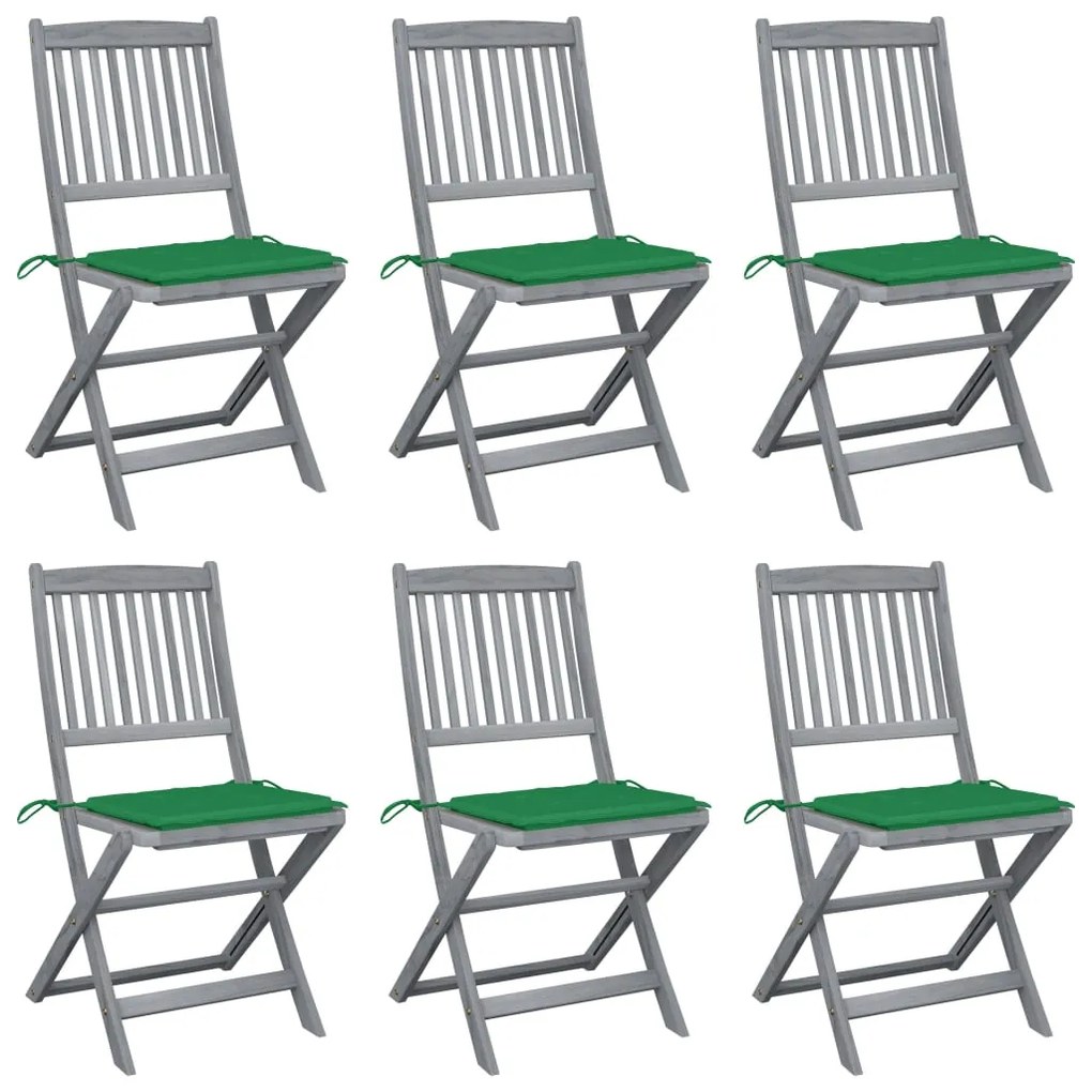 vidaXL Cadeiras exterior dobráveis c/ almofadões 6 pcs acácia maciça