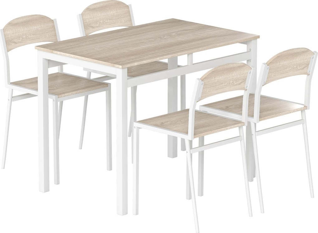 HOMCOM Conjunto de Mesa e Cadeiras de Refeição Mesa de Cozinha Retangular com 4 Cadeiras Estilo Moderno Carvalho e Branco | Aosom Portugal