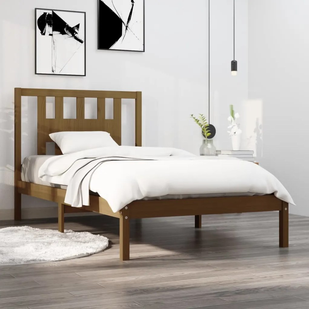 vidaXL Estrutura de cama 100x200 cm pinho maciço castanho mel