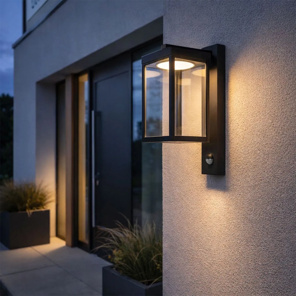 Candeeiro de parede exterior preto com sensor de movimento LED - Ferdinand