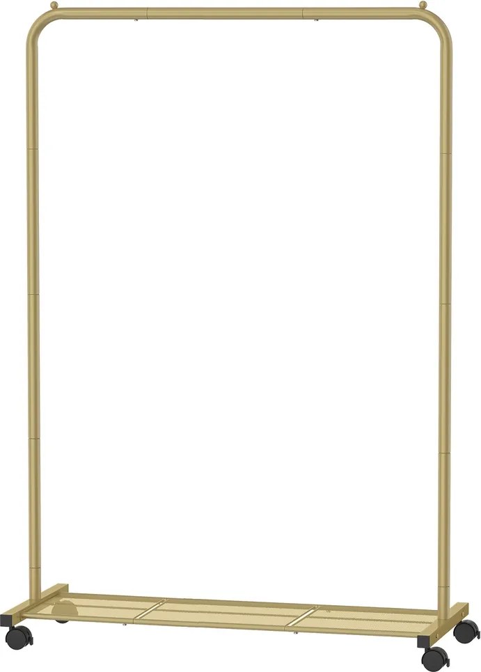 Guarda roupa aberto com rodas 40,5 x 91 x 158 cm, cabide com prateleira, 2 rodas com travão dourado