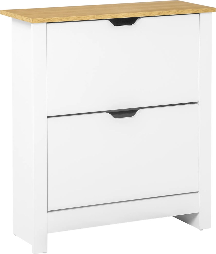 HOMCOM Sapateira Armário para Sapatos Armazenamento de 2 Compartimentos 12 Pares de Sapatos 72x26x80 cm Branco Madeira Natural | Aosom Portugal