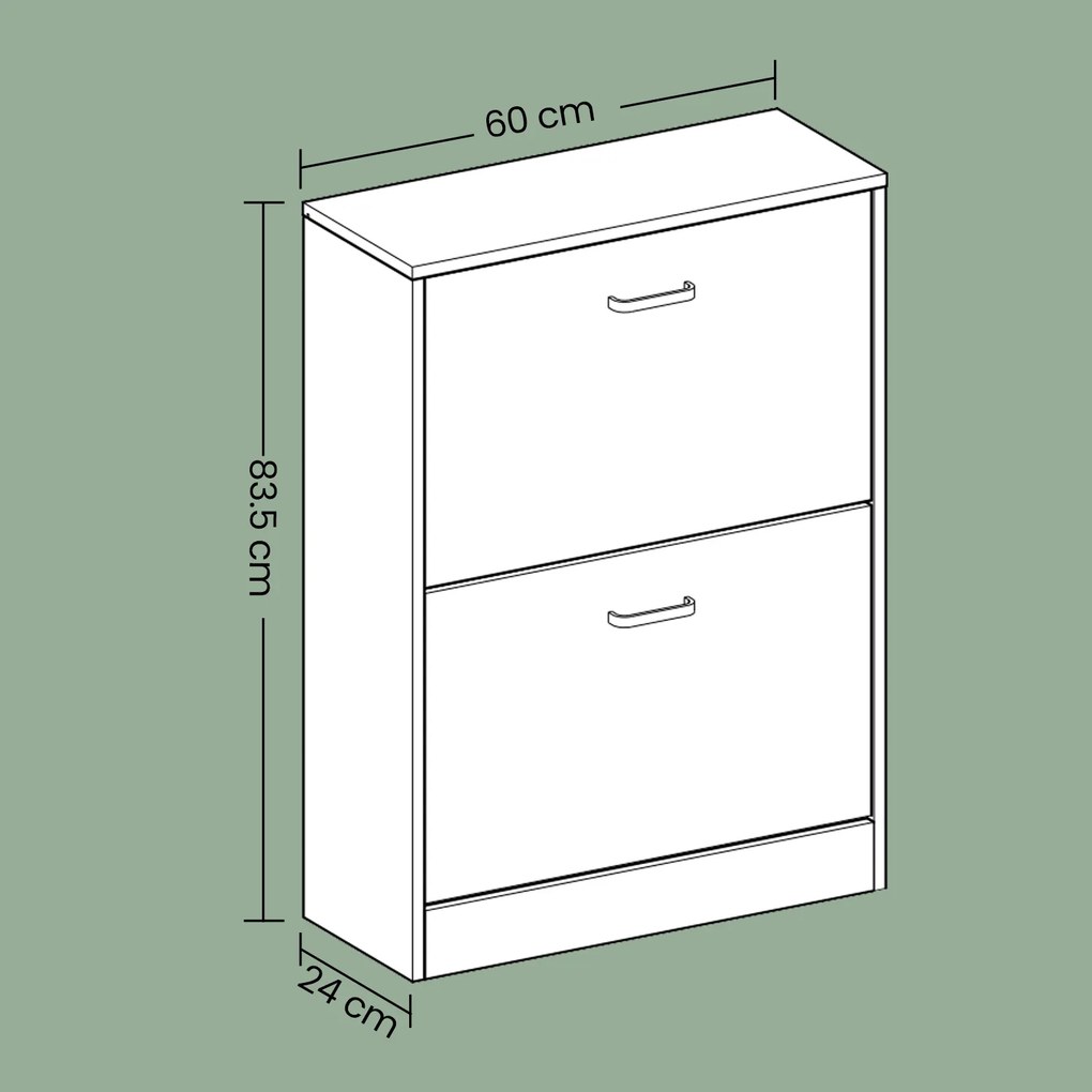 Armário para sapatos com 2 compartimentos de 60 x 24 x 83,5 cm branco