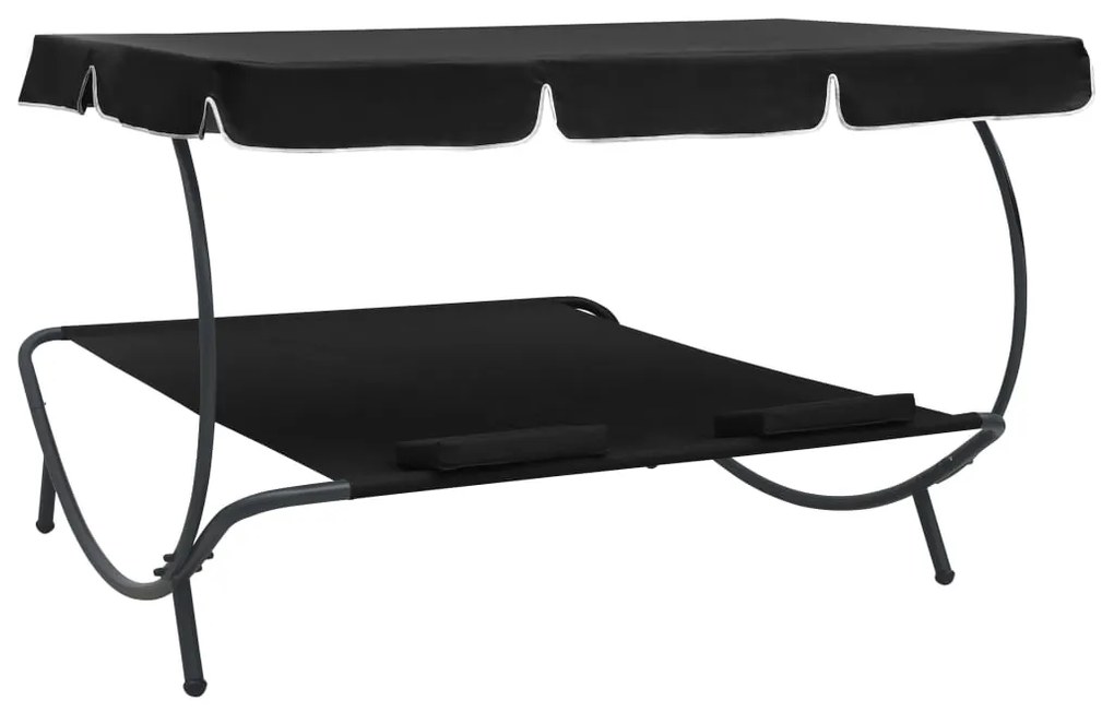 Espreguiçadeira com toldo e almofadas preto
