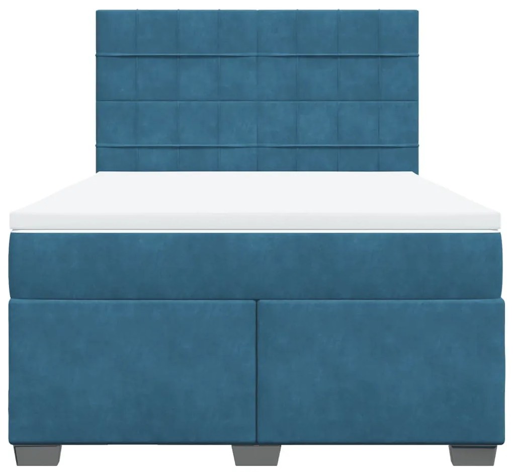 Cama boxspring com colchão 140x190 cm veludo azul