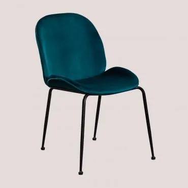 Pack de 4 Cadeiras em Veludo Pary Azul Turquesado Intenso & Negro - Sklum