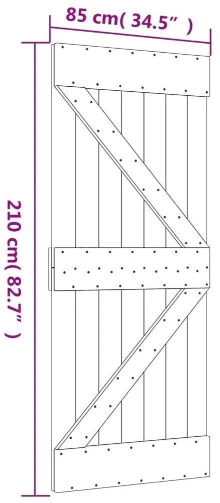 Porta de correr com ferragens 85x210 cm madeira de pinho maciça