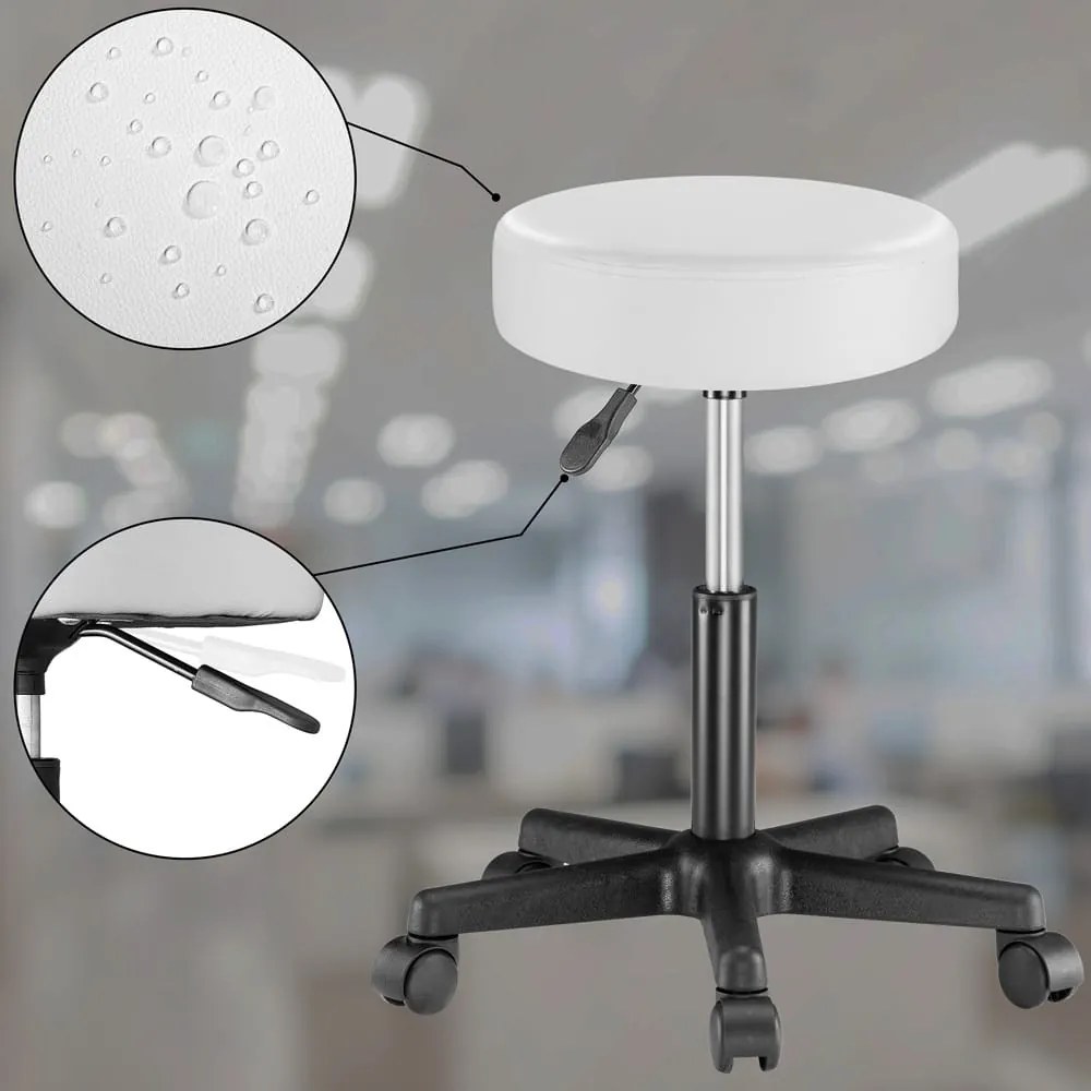 Banco giratório 360° em pele sintética 48 x 48 x 46-60 cm Branco