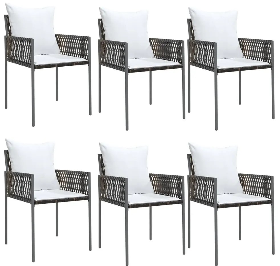 7 pcs conjunto de jantar p/ jardim c/ almofadões vime PE e aço