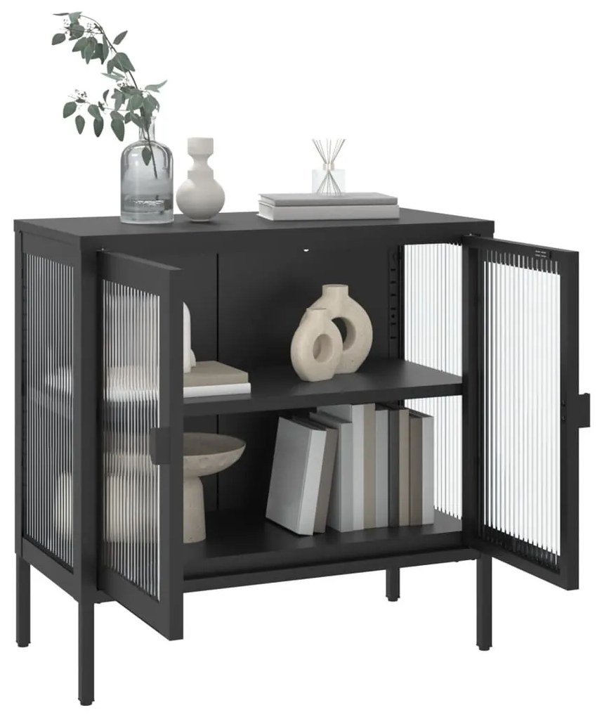 Aparador 70x35x70 cm vidro e aço preto