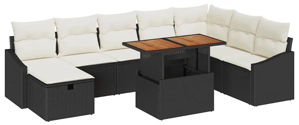 Conjunto de Sofá de Jardim 9 Peças com Almofadas Preto em Rattan Sinté