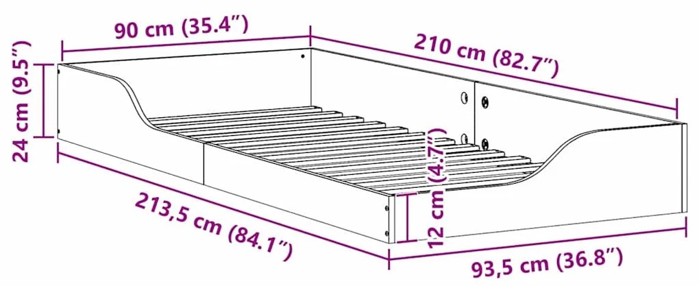 Estrutura de cama de chão Castanho-mel 90 x 210 cm