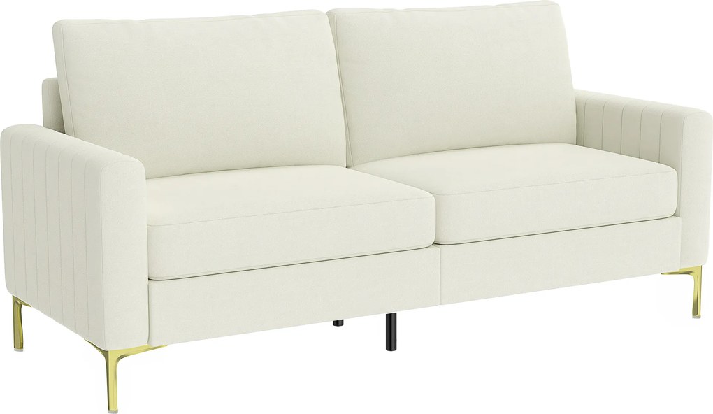 Sofá de 3 Lugares de 181 cm Estofado em Veludo com Almofadas Espessas Pernas de Metal Branco Creme