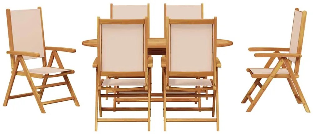 Conjunto de Jantar de Jardim Manual 7 pcs Bege 6-Pessoas