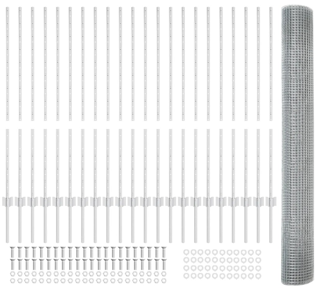 Cerca de Fio Soldado com 44 Postes U Prateada 1.2x50 m Aço