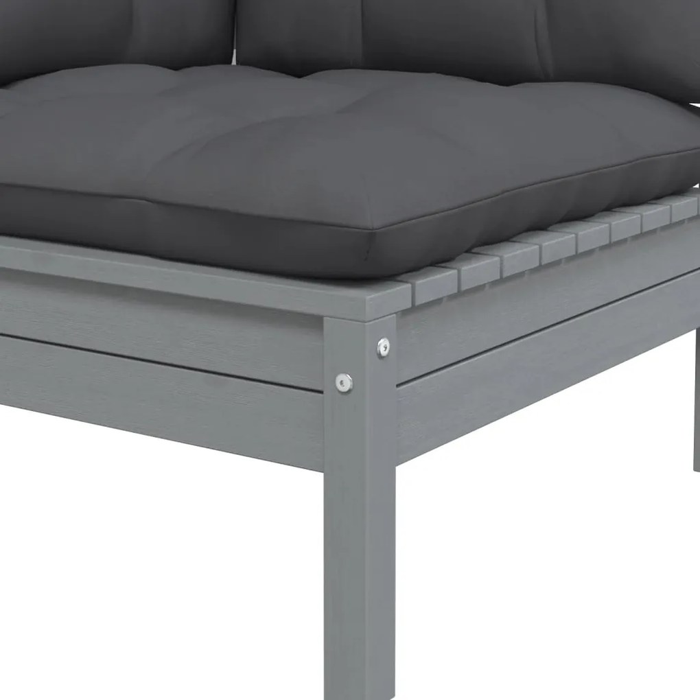 3 pcs conj. lounge de jardim c/ almofadões pinho maciço cinza