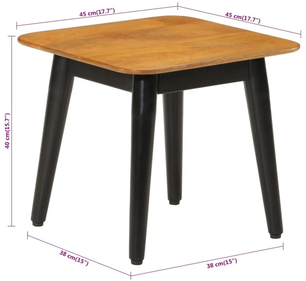 Mesa de centro 45x45x40 cm madeira de mangueira maciça/ferro