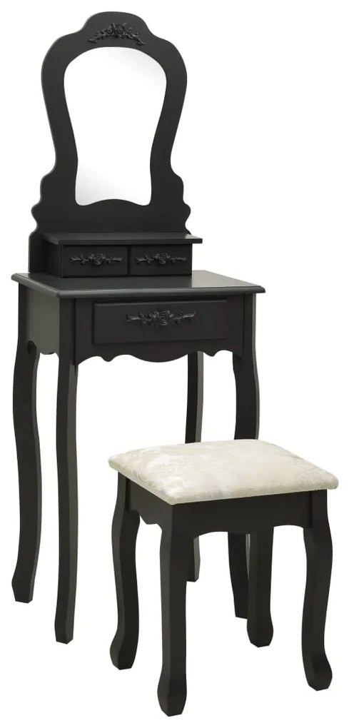 289312 vidaXL Conj. toucador com banco 50x59x136 cm madeira paulownia preto
