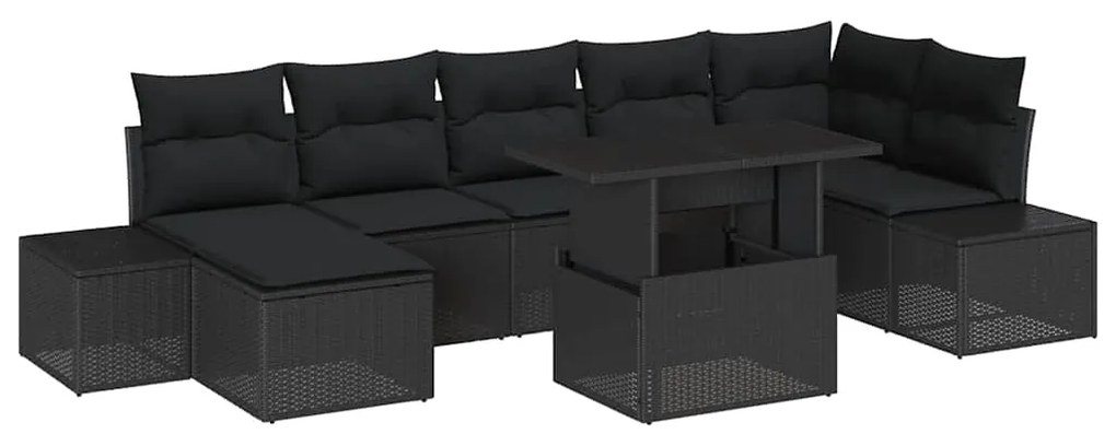 Conjunto de sofá de jardim com 8 peças e almofadas em rattan preto