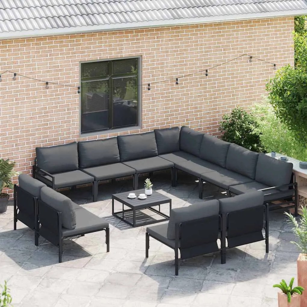 Conjunto de Sofá de Jardim 11 pcs Cinzento-escuro Aço